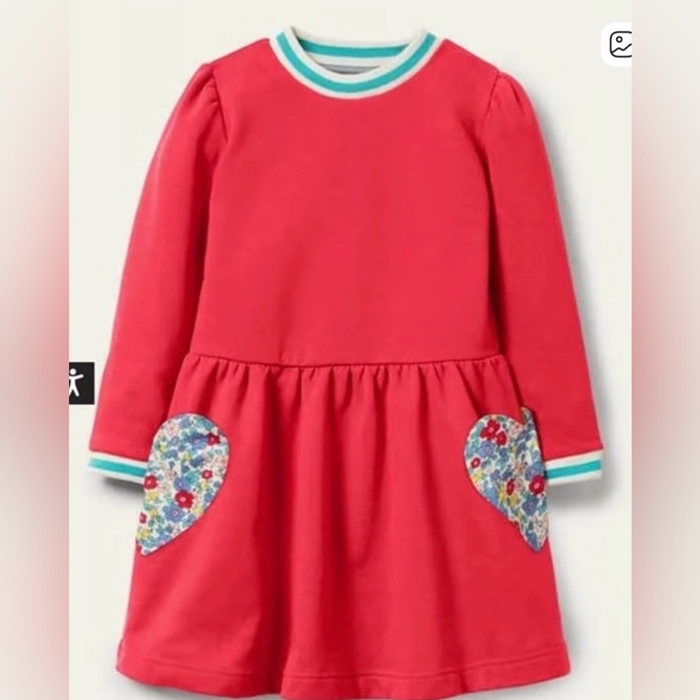 Mini Boden Dress Floral Heart Pockets for Valentine’s Day, Size 6-7